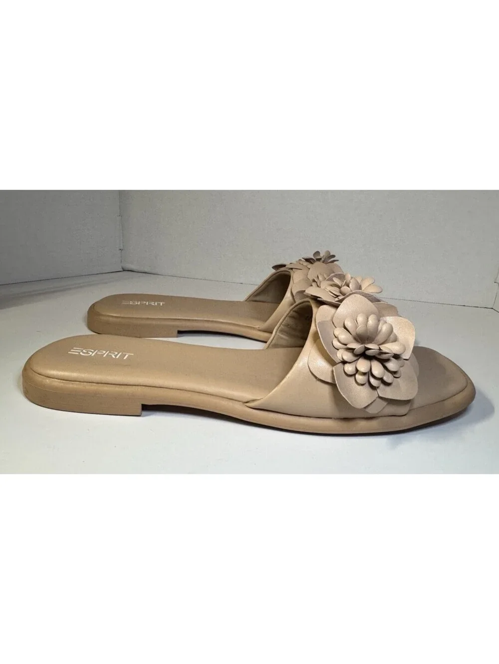 Esprit Women’s Floral Strap Slide Sandals - Slip On Flats - Beige US 9.5 M - New
